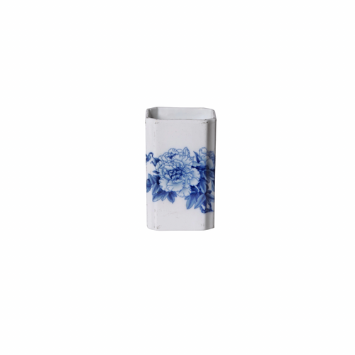 1920s Blue and White Porcelain Peony Square Vase