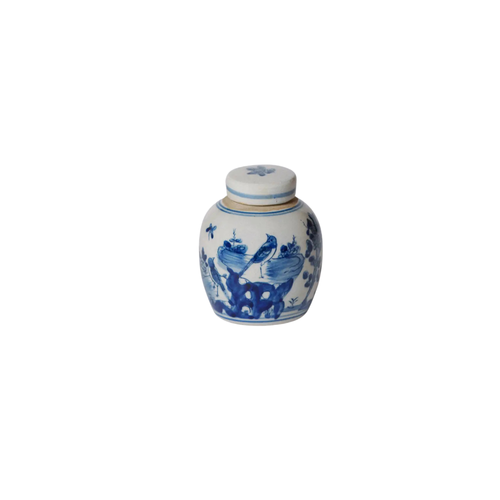 Blue and White Porcelain Mini Bird and Flower Jar