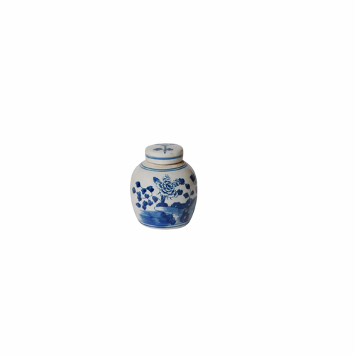 Blue and White Porcelain Mini Peony Floral Round Jar