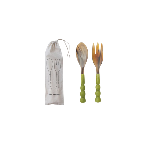 Salad servers w/ marbled resin handles (set of 2)