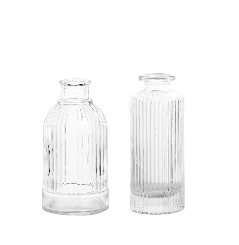 Small Glass Ribbed Bud Vases-Set of 2