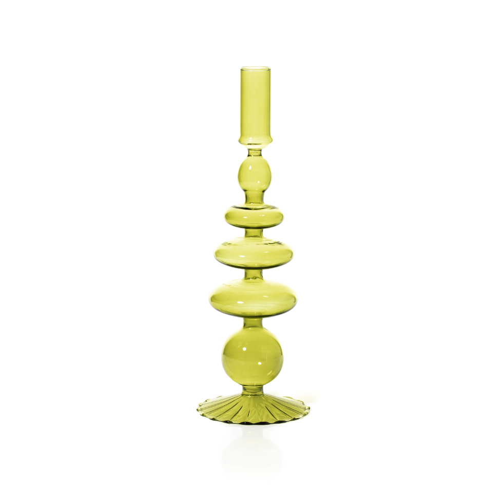 Taper Holder Colored Glass-Pear Green