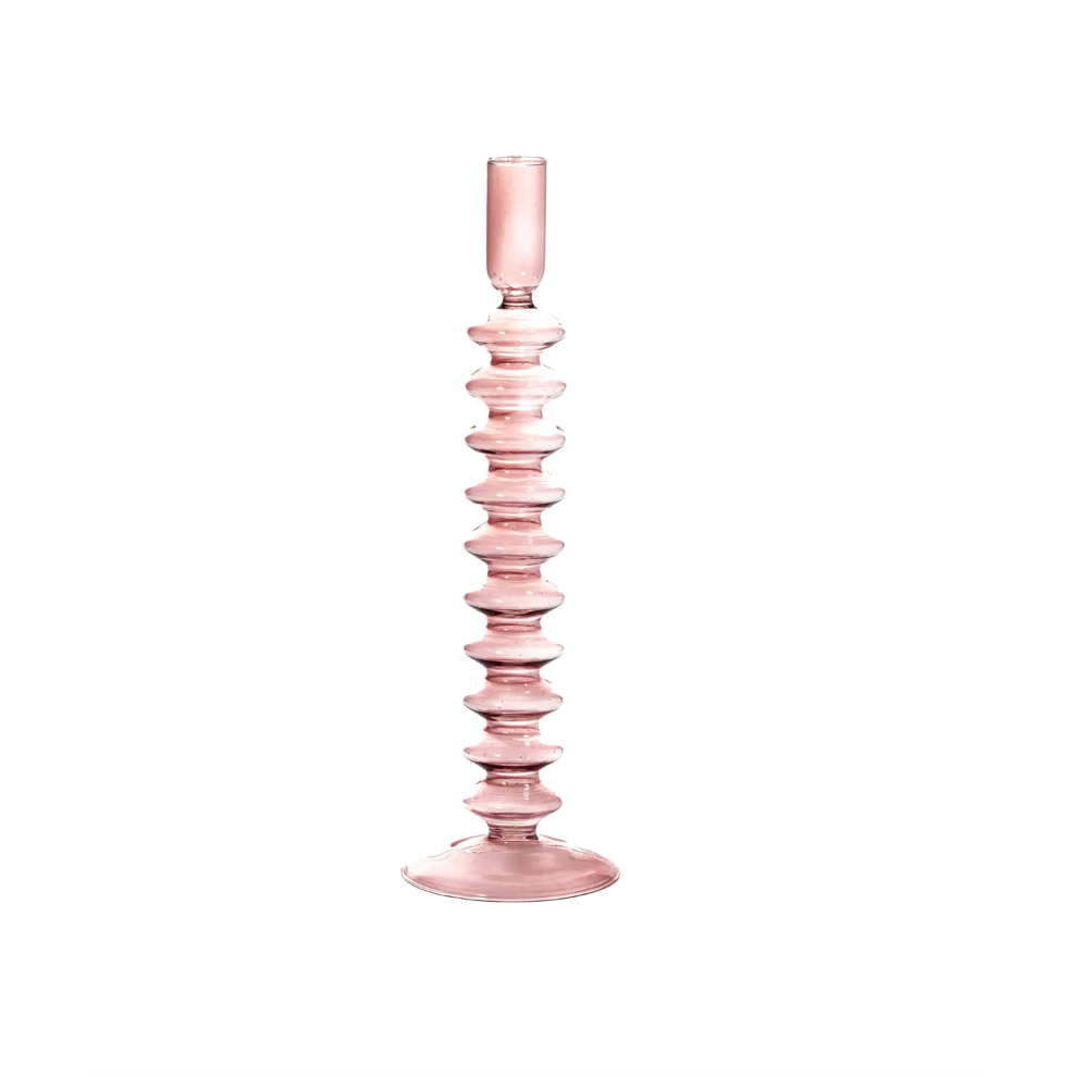 Taper Holder Colored Glass-Rose Quartz