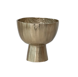 Cast Aluminum Creased Footed Planter, Gold Finish (Holds 7" Pot)