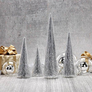 Small Glass Silver Glitter Christmas Tree