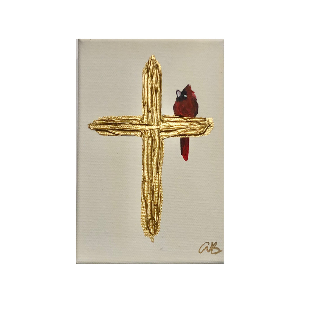 Red Cardinal Cross Painting